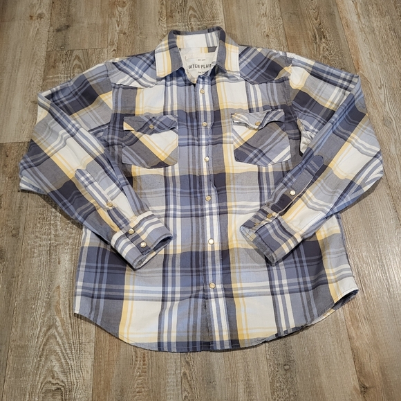 Ditch Plains Plaid Yellow Grey Long Sleeve Button Up Shirt Mens Size Large - Picture 1 of 6